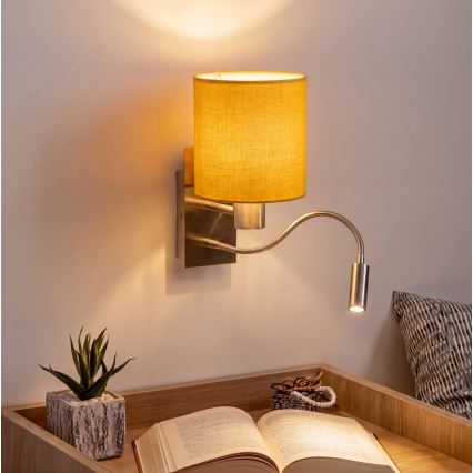 Brilagi - LED fleksibilna zidna svjetiljka NUBILA 1xE27/25W/230V + LED/3W matni krom/žuta