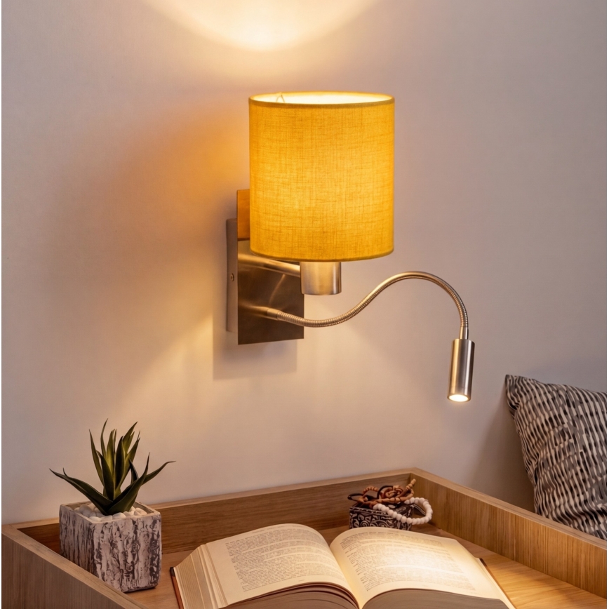 Brilagi - LED fleksibilna zidna svjetiljka NUBILA 1xE27/25W/230V + LED/3W matni krom/žuta