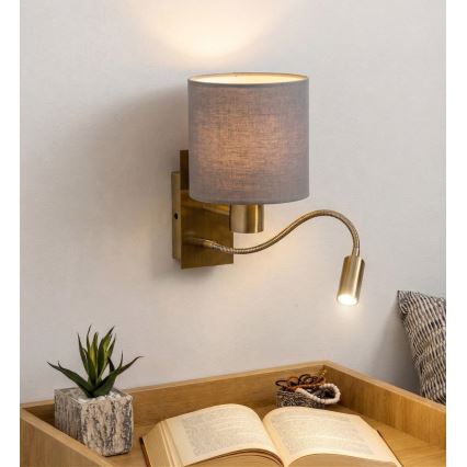 Brilagi - LED fleksibilna zidna svjetiljka NUBILA 1xE27/25W/230V + LED/3W mesing/svijetlosiva