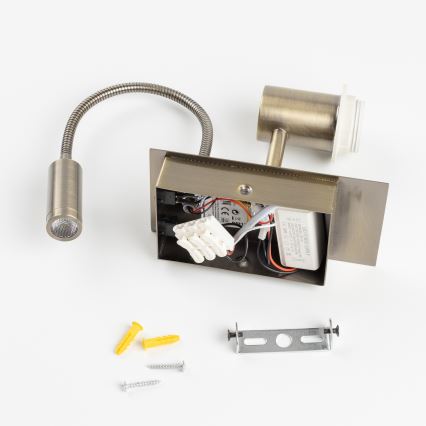 Brilagi - LED fleksibilna zidna svjetiljka NUBILA 1xE27/25W/230V + LED/3W mesing/žuta