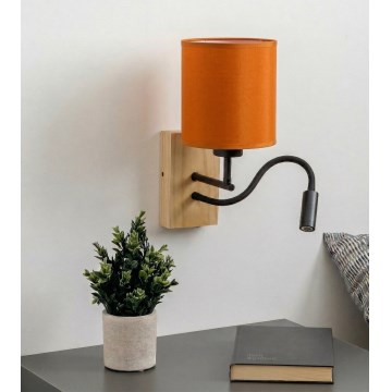 Brilagi - LED fleksibilna zidna svjetiljka NUBILA WOOD 1xE27/25W/230V + LED/3W hrast/crna/narančasta