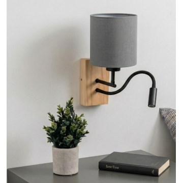 Brilagi - LED fleksibilna zidna svjetiljka NUBILA WOOD 1xE27/25W/230V + LED/3W hrast/crna/svijetlo siva