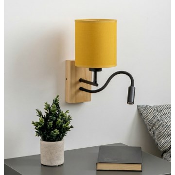 Brilagi - LED fleksibilna zidna svjetiljka NUBILA WOOD 1xE27/25W/230V + LED/3W hrast/crna/žuta