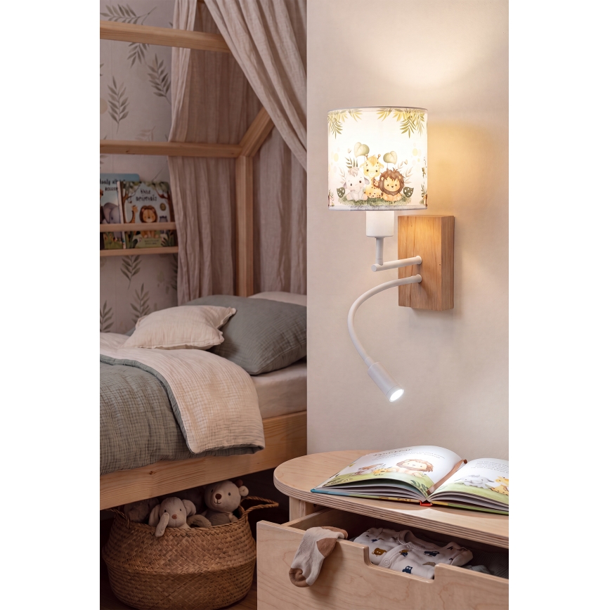 Brilagi - LED Dječja fleksibilna zidna svjetiljka BOBO WOOD 1xE27/25W/230V + LED/3W hrast/bijela/zelena/džungla