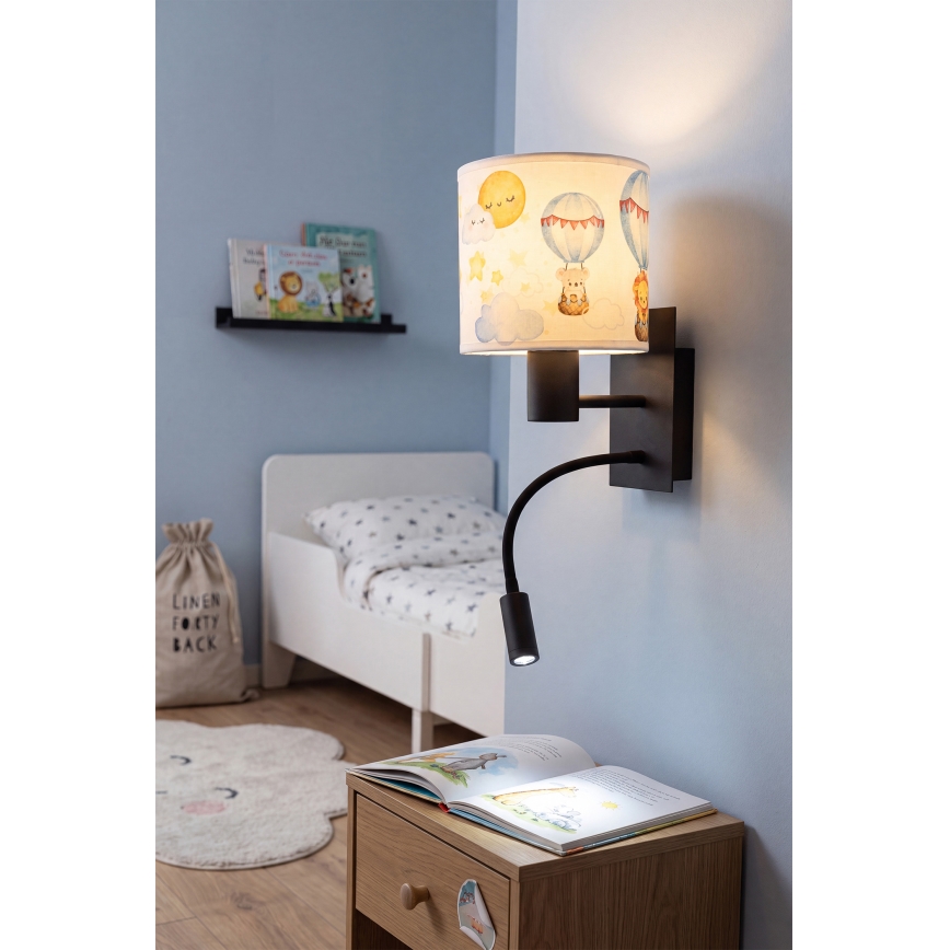 Brilagi - LED dječja fleksibilna zidna lampa BOBO 1xE27/25W/230V + LED/3W crna/bijela/sa životinjskim motivima
