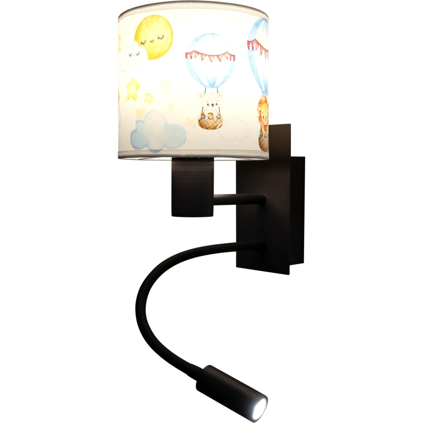 Brilagi - LED dječja fleksibilna zidna lampa BOBO 1xE27/25W/230V + LED/3W crna/bijela/sa životinjskim motivima