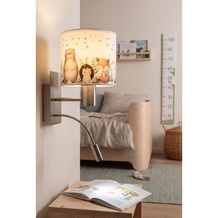Brilagi - LED dječja fleksibilna zidna svjetiljka BOBO 1xE27/25W/230V + LED/3W matni krom/bijela/s motivom životinja
