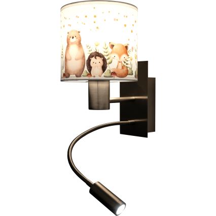 Brilagi - LED dječja fleksibilna zidna svjetiljka BOBO 1xE27/25W/230V + LED/3W matni krom/bijela/s motivom životinja