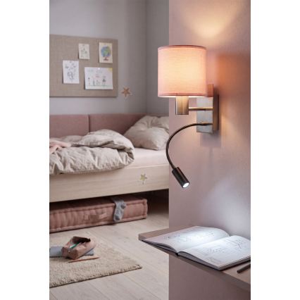 BRILAGI - LED fleksibilna zidna svjetiljka BOBO 1xE27/25W/230V + LED/3W matni krom/ružičasta
