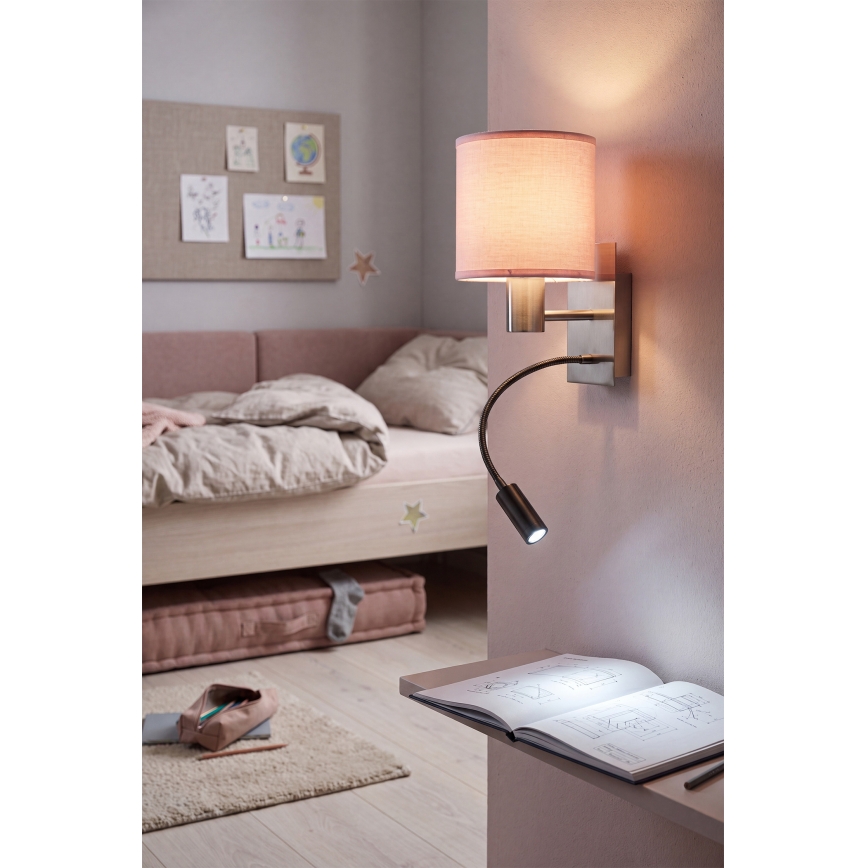 BRILAGI - LED fleksibilna zidna svjetiljka BOBO 1xE27/25W/230V + LED/3W matni krom/ružičasta