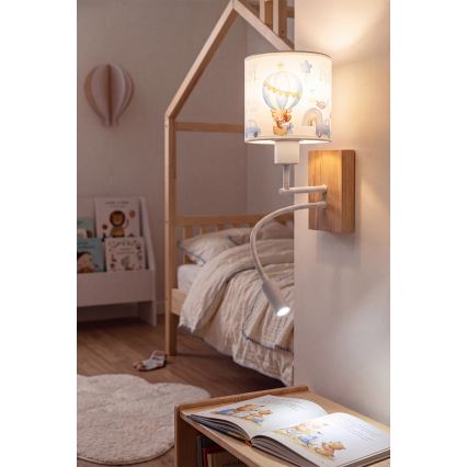 BRILAGI - LED Dječja fleksibilna zidna svjetiljka BOBO WOOD 1xE27/25W/230V + LED/3W hrast/bijela/plava/medvjedići