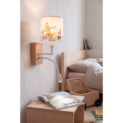 BRILAGI - LED dječja fleksibilna zidna lampa BOBO WOOD 1xE27/25W/230V + LED/3W hrast/bijela/motiv životinja
