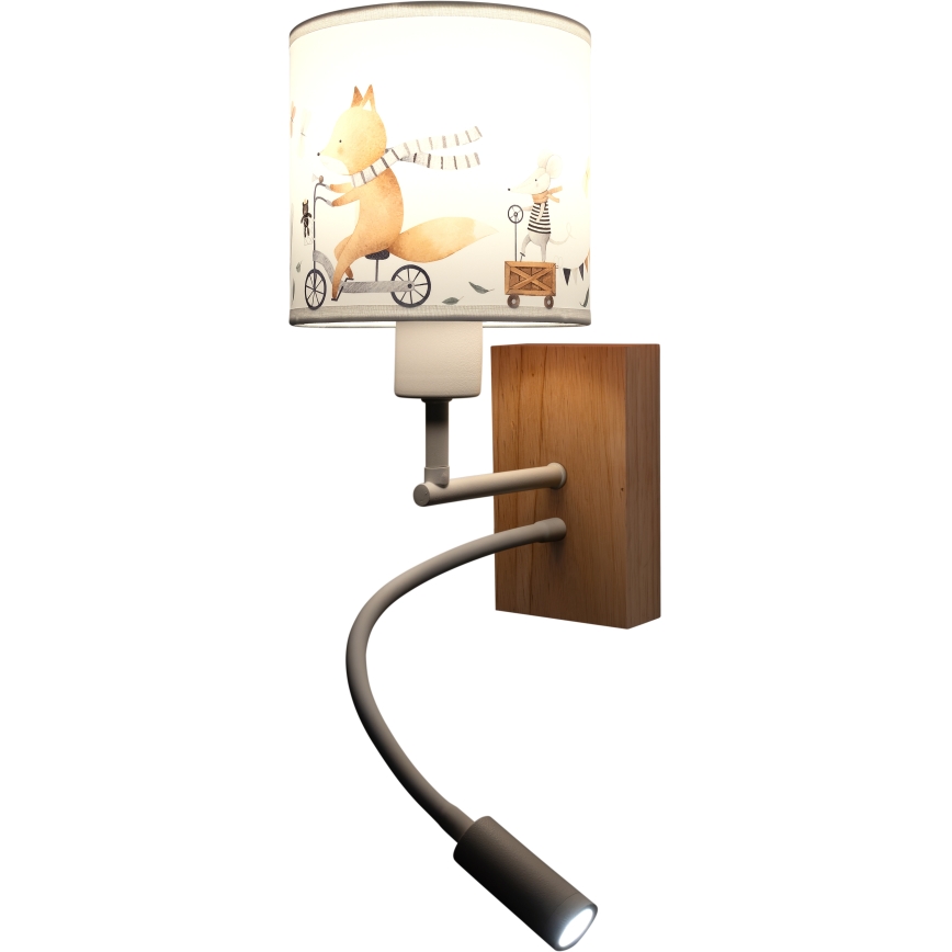 BRILAGI - LED dječja fleksibilna zidna lampa BOBO WOOD 1xE27/25W/230V + LED/3W hrast/bijela/motiv životinja
