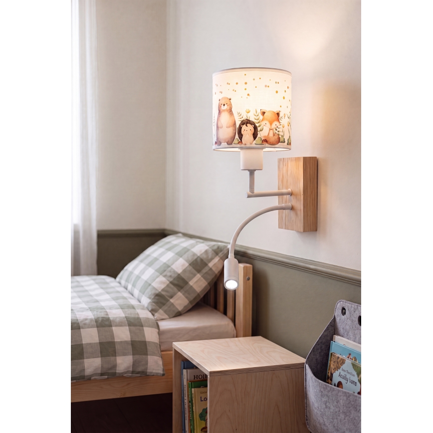 Brilagi - LED dječja fleksibilna zidna lampa BOBO WOOD 1xE27/25W/230V + LED/3W hrast/bijela/životinjice