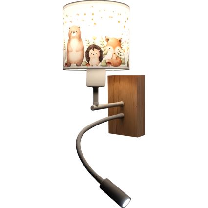 Brilagi - LED dječja fleksibilna zidna lampa BOBO WOOD 1xE27/25W/230V + LED/3W hrast/bijela/životinjice