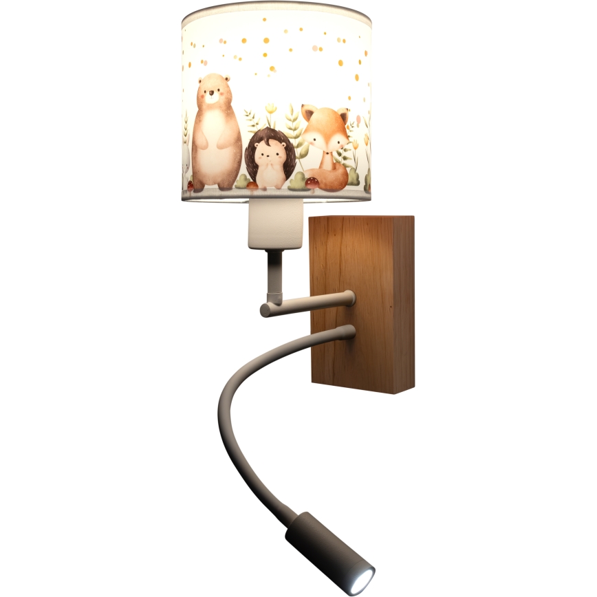 Brilagi - LED dječja fleksibilna zidna lampa BOBO WOOD 1xE27/25W/230V + LED/3W hrast/bijela/životinjice