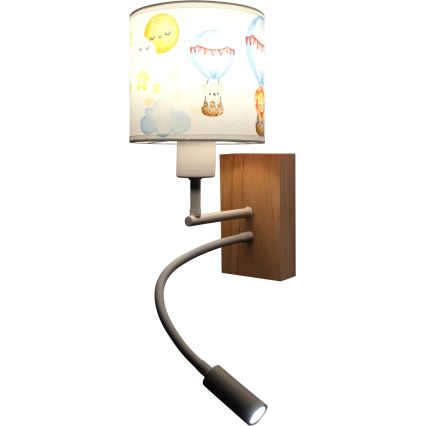 Brilagi - LED dječja fleksibilna zidna svjetiljka BOBO WOOD 1xE27/25W/230V + LED/3W hrast/bijela/životinjice