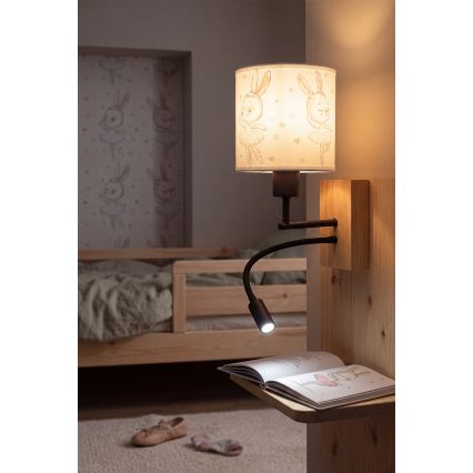 BRILAGI - LED Dječja fleksibilna zidna lampa BOBO WOOD 1xE27/25W/230V + LED/3W hrast/crna/bijela/zečići