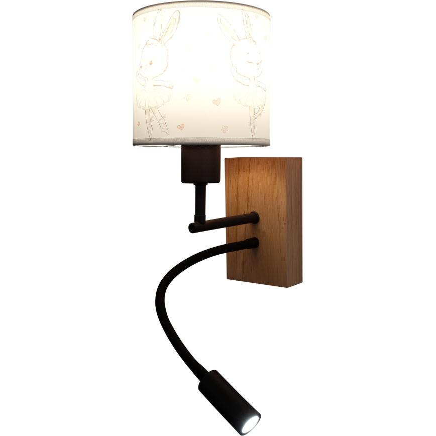 BRILAGI - LED Dječja fleksibilna zidna lampa BOBO WOOD 1xE27/25W/230V + LED/3W hrast/crna/bijela/zečići