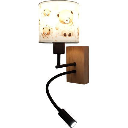Brilagi - LED dječja fleksibilna zidna svjetiljka BOBO WOOD 1xE27/25W/230V + LED/3W hrast/crna/bijela/medvjedići