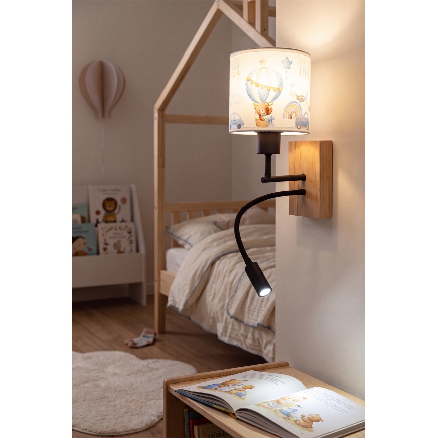 BRILAGI - dječja LED fleksibilna zidna svjetiljka BOBO WOOD 1xE27/25W/230V + LED/3W hrast/crna/bijela/plava/medvjedići
