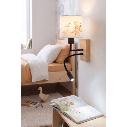 Brilagi - LED dječja fleksibilna zidna svjetiljka BOBO WOOD 1xE27/25W/230V + LED/3W hrast/crna/bijela/sa životinjama