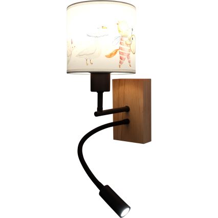 Brilagi - LED dječja fleksibilna zidna svjetiljka BOBO WOOD 1xE27/25W/230V + LED/3W hrast/crna/bijela/sa životinjama