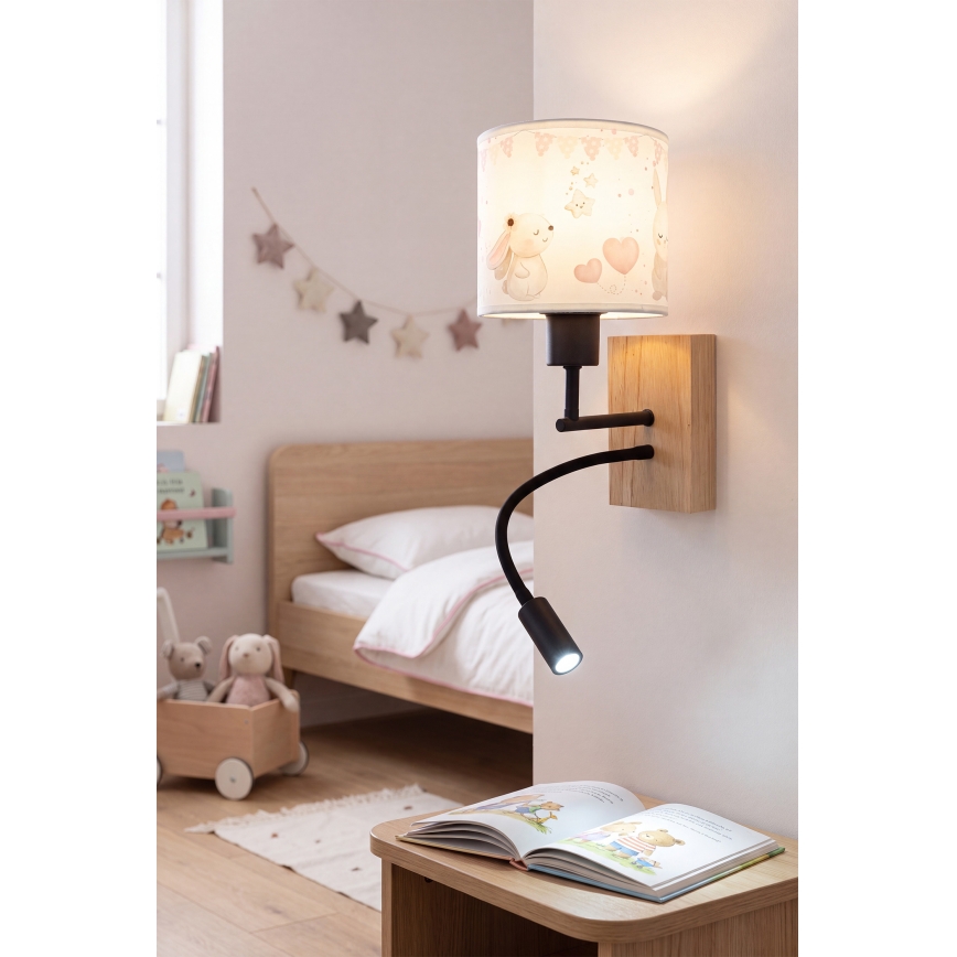 Brilagi - LED dječja fleksibilna zidna lampa BOBO WOOD 1xE27/25W/230V + LED/3W hrast/crna/krem/zečići