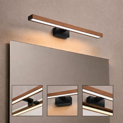 Brilagi - LED kupaonsko osvjetljenje za ogledalo 3u1 WOODY MIRROR LED/12W/230V 60 cm IP44 crna/hrast trešnja
