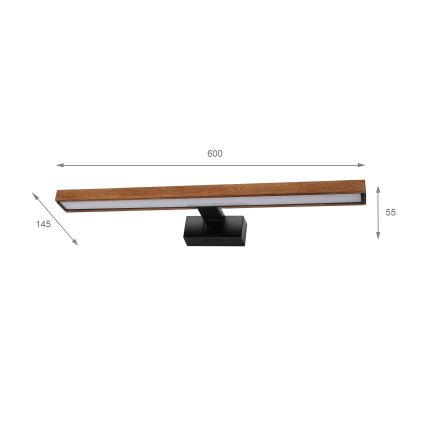 Brilagi - LED kupaonsko osvjetljenje za ogledalo 3u1 WOODY MIRROR LED/12W/230V 60 cm IP44 crna/hrast trešnja