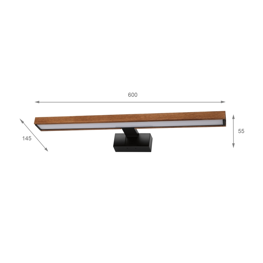 Brilagi - LED kupaonsko osvjetljenje za ogledalo 3u1 WOODY MIRROR LED/12W/230V 60 cm IP44 crna/hrast trešnja