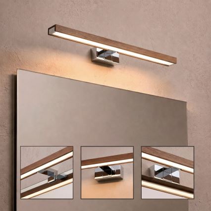 Brilagi - LED osvjetljenje za kupaonsko ogledalo 3u1 WOODY MIRROR LED/12W/230V 60 cm IP44 sjajni krom/hrast trešnja