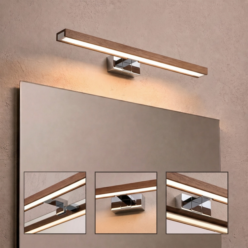 Brilagi - LED osvjetljenje za kupaonsko ogledalo 3u1 WOODY MIRROR LED/12W/230V 60 cm IP44 sjajni krom/hrast trešnja