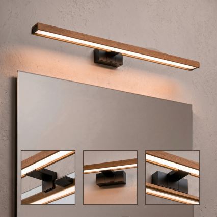 Brilagi - LED osvjetljenje za kupaonsko ogledalo 3u1 WOODY MIRROR LED/15W/230V 80 cm IP44 crna/hrast trešnja