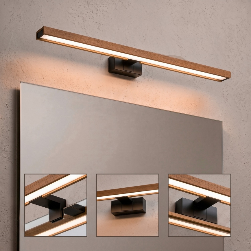 Brilagi - LED osvjetljenje za kupaonsko ogledalo 3u1 WOODY MIRROR LED/15W/230V 80 cm IP44 crna/hrast trešnja
