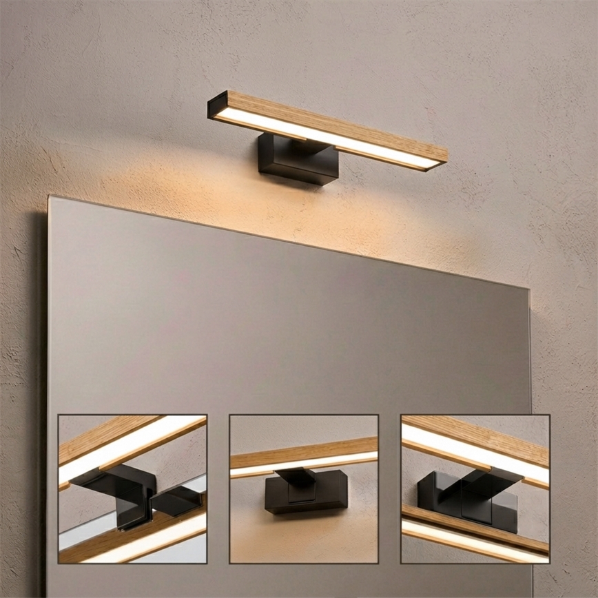 Brilagi - LED kupaonsko osvjetljenje za ogledalo 3u1 WOODY MIRROR LED/8W/230V IP44 crna/hrast