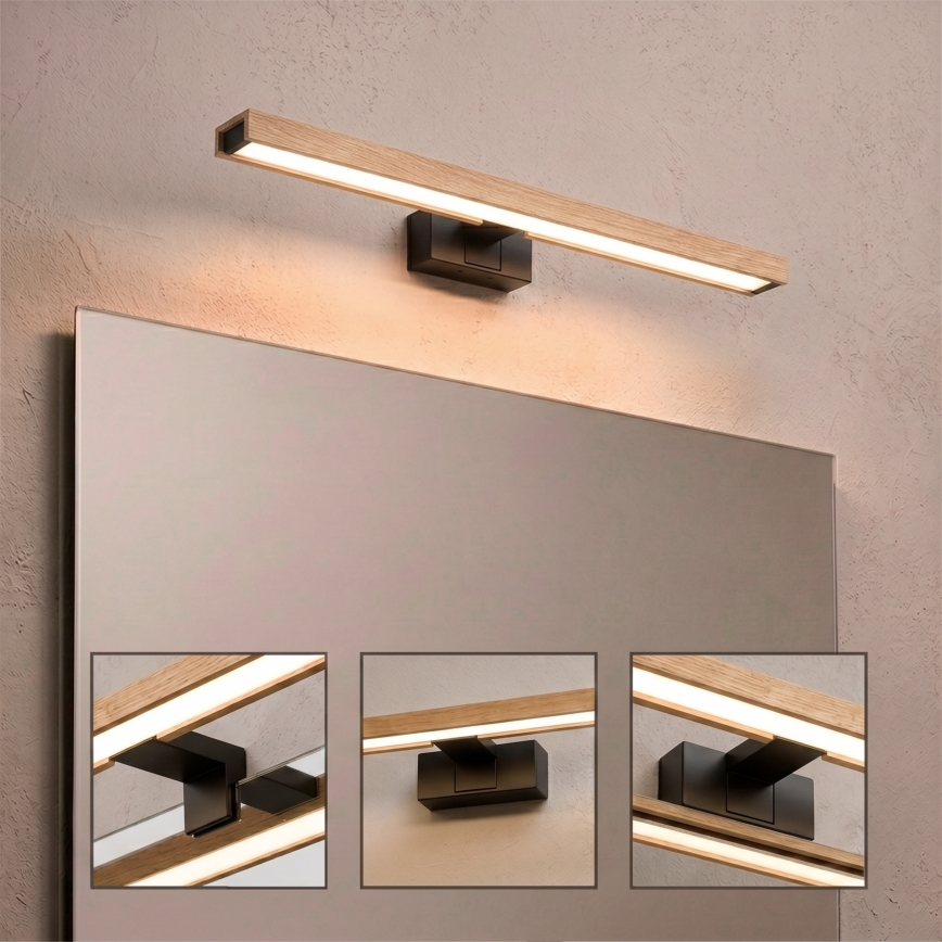 Brilagi - LED kupaonsko osvjetljenje za ogledalo 3 u 1 WOODY MIRROR LED/12W/230V 60 cm IP44 crna/hrast
