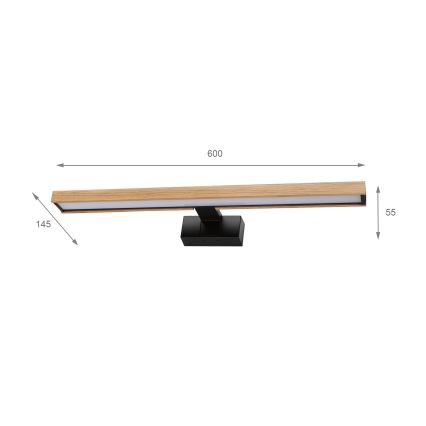 Brilagi - LED kupaonsko osvjetljenje za ogledalo 3 u 1 WOODY MIRROR LED/12W/230V 60 cm IP44 crna/hrast