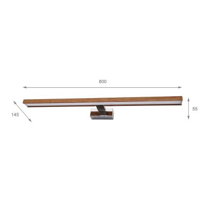BRILAGI - LED Kupaonsko osvjetljenje za ogledalo 3u1 WOODY MIRROR LED/15W/230V 80 cm IP44 polirani krom/hrast-trešnja