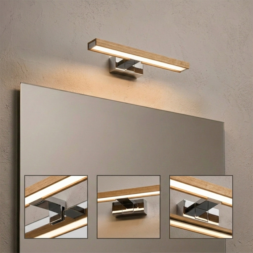 Brilagi - LED rasvjeta za kupaonsko ogledalo 3u1 WOODY MIRROR LED/8W/230V 40 cm IP44 sjajni krom/hrast