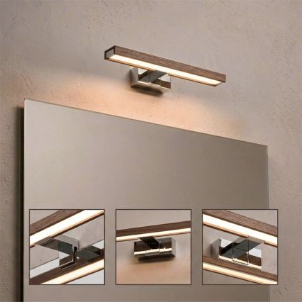 Brilagi - LED kupaonsko osvjetljenje za ogledalo 3u1 WOODY MIRROR LED/8W/230V 40 cm IP44 sjajni krom/hrast orah