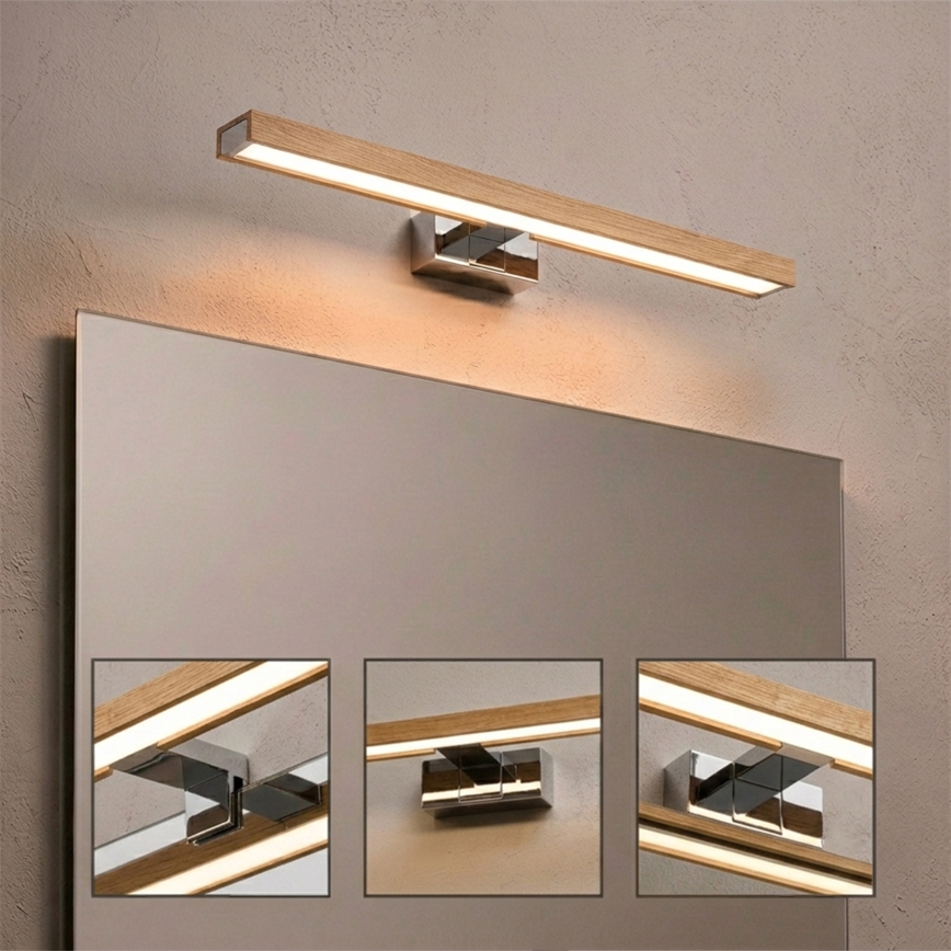 Brilagi - LED osvjetljenje za kupaonsko ogledalo WOODY MIRROR 3u1 LED/12W/230V 60 cm IP44 sjajni krom/hrast
