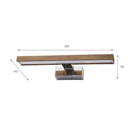 Brilagi - LED kupaonsko osvjetljenje za ogledalo WOODY MIRROR 3u1 LED/8W/230V 40 cm IP44 sjajni krom/hrast/orah