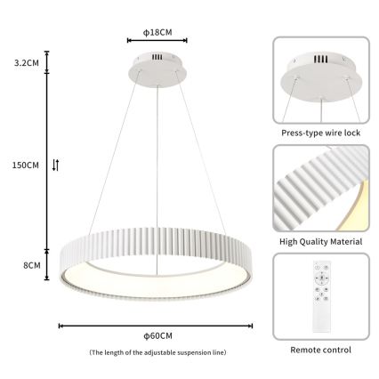 Brilagi - Viseći LED luster s mogućnošću prigušivanja na sajli FALCON MODERN LED/54W/230V, promjer 60 cm, bijela + daljinski upravljač