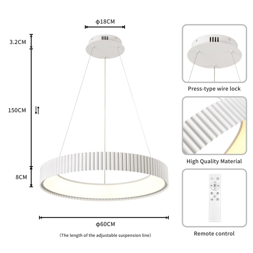 Brilagi - Viseći LED luster s mogućnošću prigušivanja na sajli FALCON MODERN LED/54W/230V, promjer 60 cm, bijela + daljinski upravljač