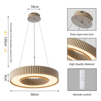 Brilagi - LED prigušivi luster na sajli LUMIX LED/48W/230V 3000-6000K bež Ø 50 cm + daljinski upravljač