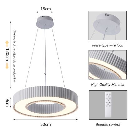 BRILAGI - LED luster s mogućnošću prigušivanja na sajli LUMIX LED/48W/230V 3000-6000K bijeli, promjer 50 cm + daljinski upravljač