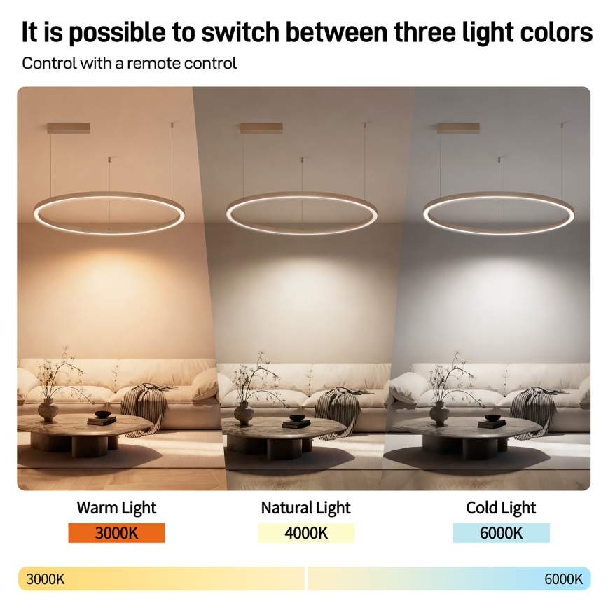 Brilagi - LED luster s mogućnošću prigušivanja na sajli PORTOFINO LED/60W/230V 3000-6000K Ø 80 cm bež + s daljinskim upravljačem