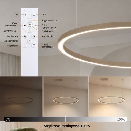 Brilagi - LED luster s mogućnošću prigušivanja na sajli PORTOFINO LED/60W/230V 3000-6000K Ø 80 cm bež + s daljinskim upravljačem