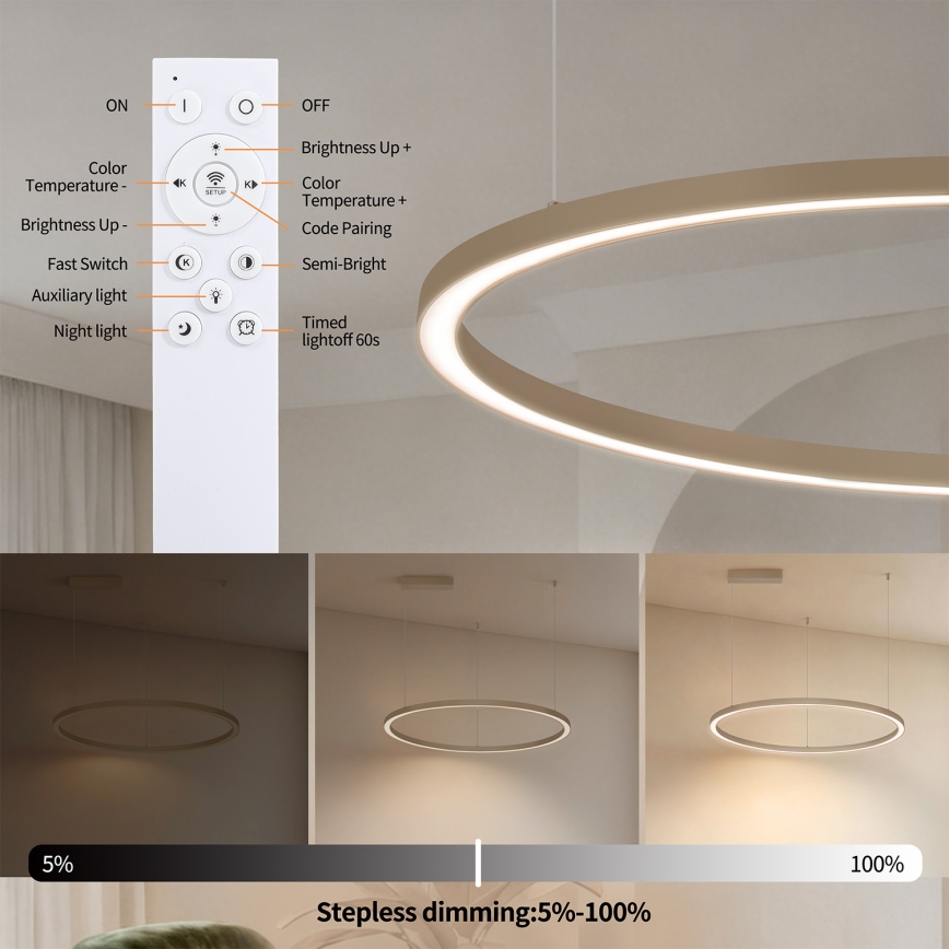 Brilagi - LED luster s mogućnošću prigušivanja na sajli PORTOFINO LED/60W/230V 3000-6000K Ø 80 cm bež + s daljinskim upravljačem